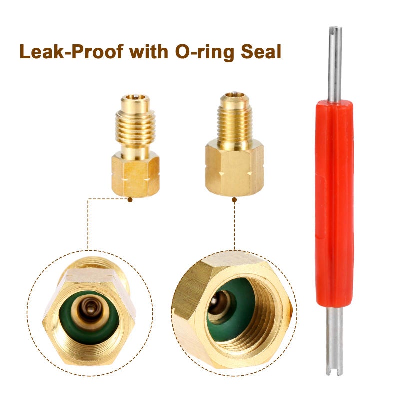 Mtsooning محول R1234yf مع قلب صمام، أنثوي FL × 1/2'' LH-ذكر، 1/2'' LH أنثوي × 1/4'' SAE FL ذكر، مناسب لتحويل التبريد، مع 1 مزيل قلب صمام - Image 4